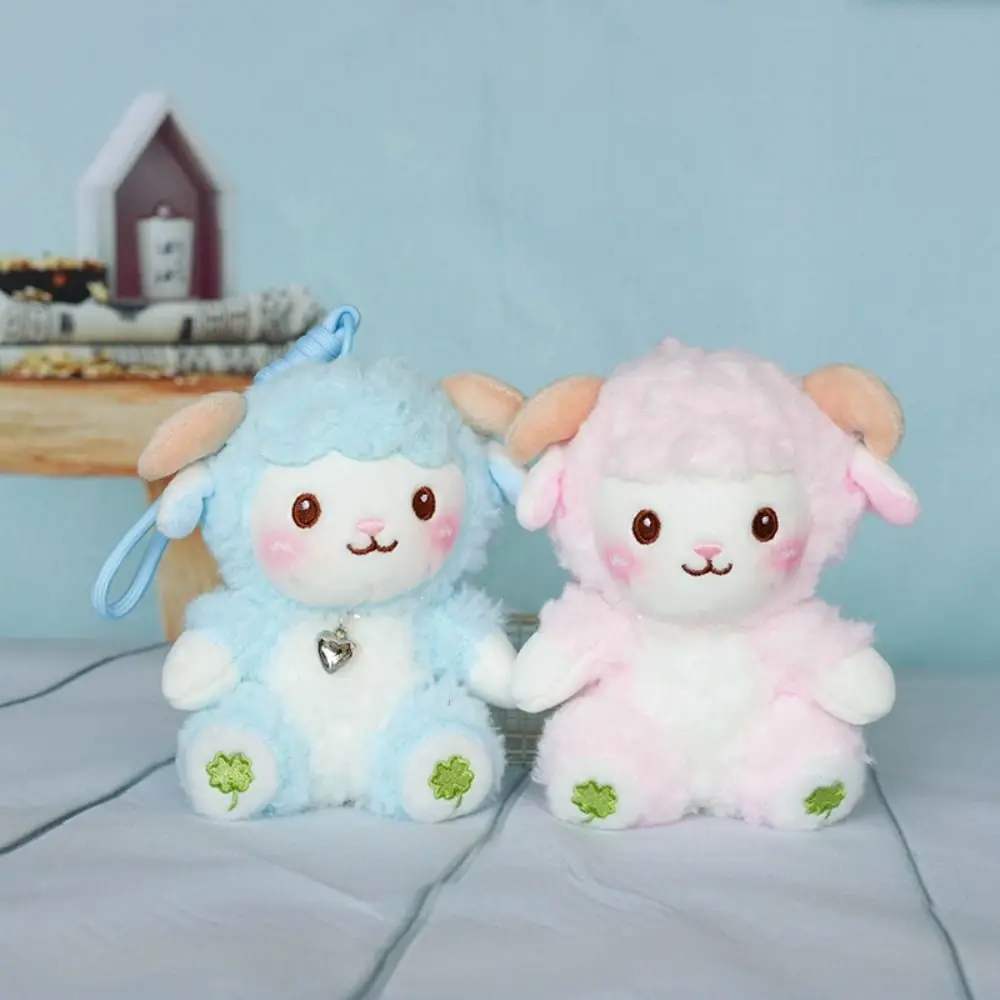 PPコットン製の小さな羊のぬいぐるみキーホルダー、ふわふわで柔らかい漫画風動物のぬいぐるみコレクション、漫画風羊のぬいぐるみキーリング