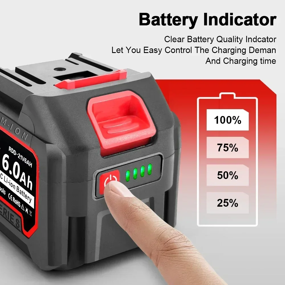 Bateria de lítio 21v, 2/4/6.0ah, bateria recarregável com display digital para rebarbadora makita, ferramentas elétricas sem fio