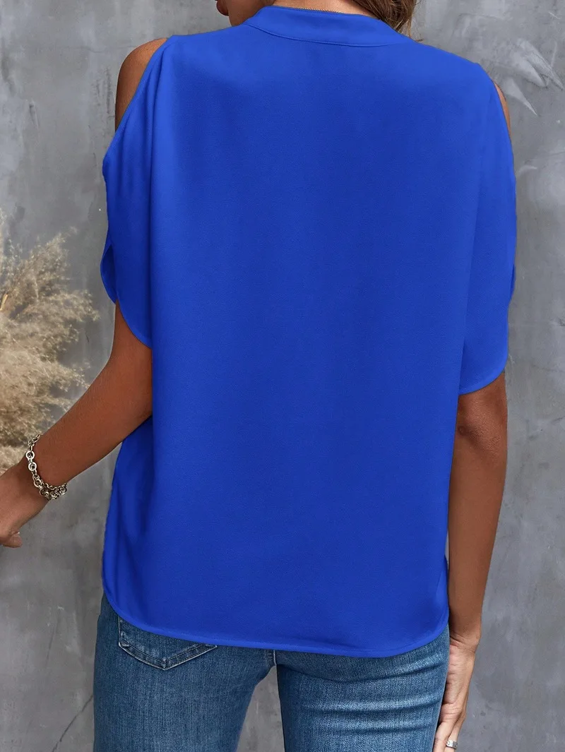 Sexy Off-Shoulder Kurzarm-Tops, Blusen, Büro-Damenmode, Frühling-Sommer-Mode, Lässiges Einfarbiges T-Shirt für Frauen – Detail 8