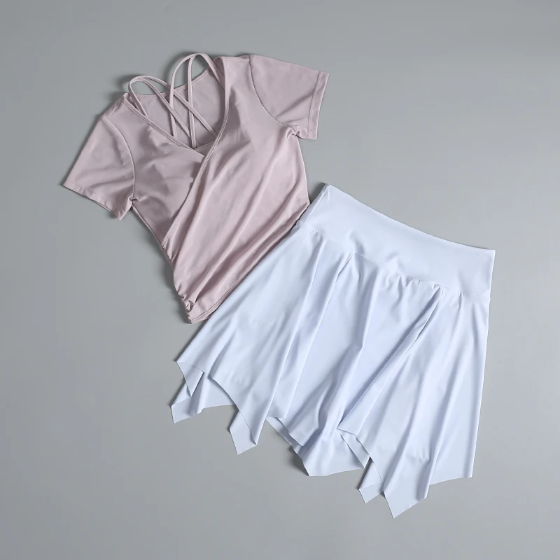 

Badminton sports suit for women in summer mesh breathable running short-sleeved top high-quality yoga fitness tennis skirt