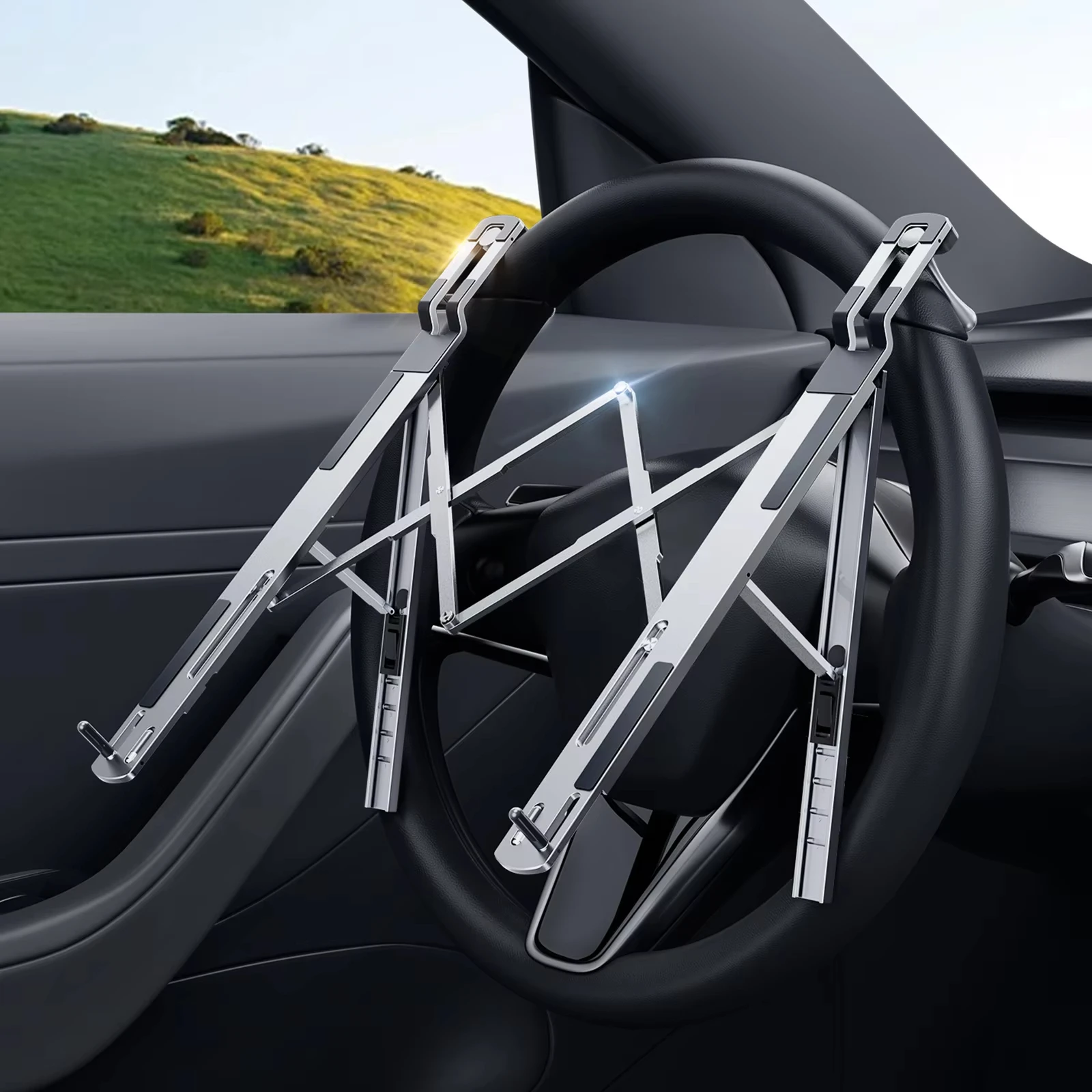 Car Steering Wheel Laptop Stand Aluminum Foldable Portable 5-Position Adjustable for MacBook IPad