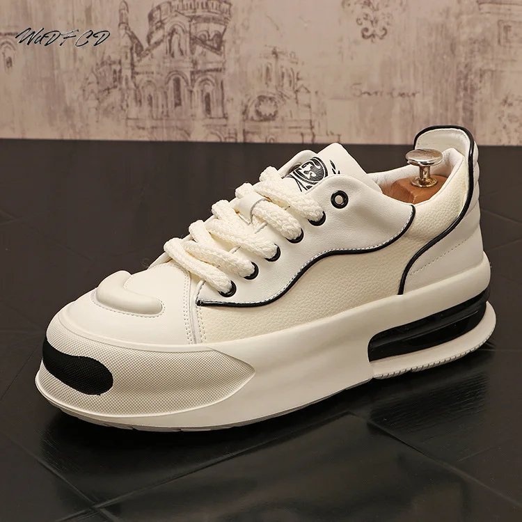 Sneakers Casual Men Designer Soft Sole White Shoes Fashion Microfiber Leather Upper Increased Internal Flat Platform Board Shoes