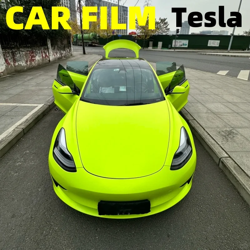 Fluorescent green Full Roll Colors Tesla Car Wrapping Vinyl Cars Accessories High Quality Full vehicle coverage All Models