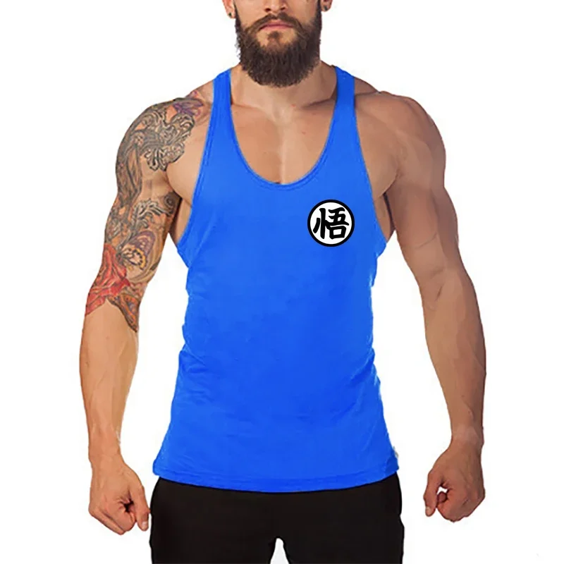 Profession Bodybuilding Stringer Tank Tops Mens Japanese Anime Logo Wu Font Printing Y Back Fitness Gym Clothing Muscle Singlets