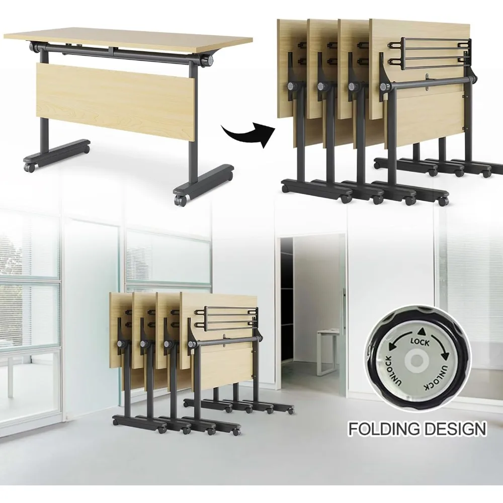 Conference Table, Folding Conference Room Tables, Large Flip-Top Design Mobile Seminars Meetings Tables