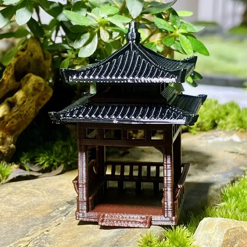 3D Printing Plastics Chinese Style Ancient Building Shape Pavilion Decoration Rockery Micro Landscape Flower Pot Decor ZD265