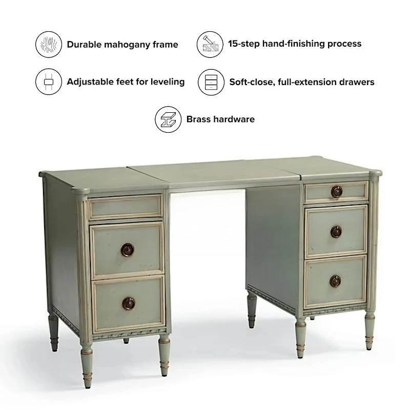 French Country Style Vintage Wooden Vanity Desk with 7 Drawers Dresser Makeup Vanity Table for Bedroom