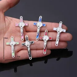 10 Pack Saint Benedict, Cross Exorcism Saint Rosary Middle Connector Triangle Ring Jewelry Accessories for Jewelry Making