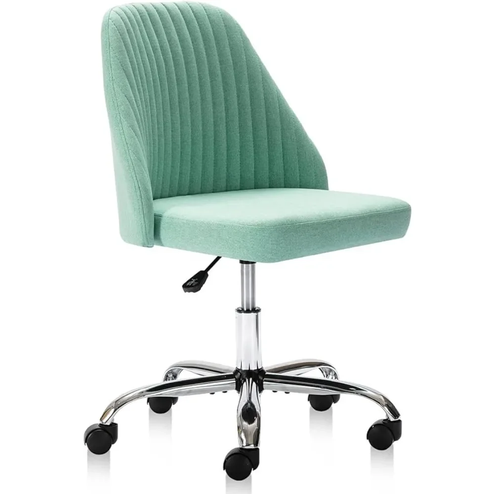 Office Chair Cute Desk Chairs, Modern Fabric Home with Wheels, Mid-Back Armless Vanity Swivel Task Chaires