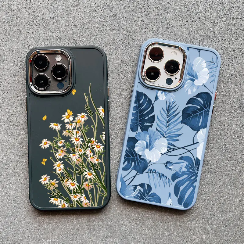 Flower Luxury Silicone Phone Case For  iphone 13 12 Pro Max 16 11 14 Pro Max 15 14 7 8 plus X XR XS Shockproof Soft Cover Fundas