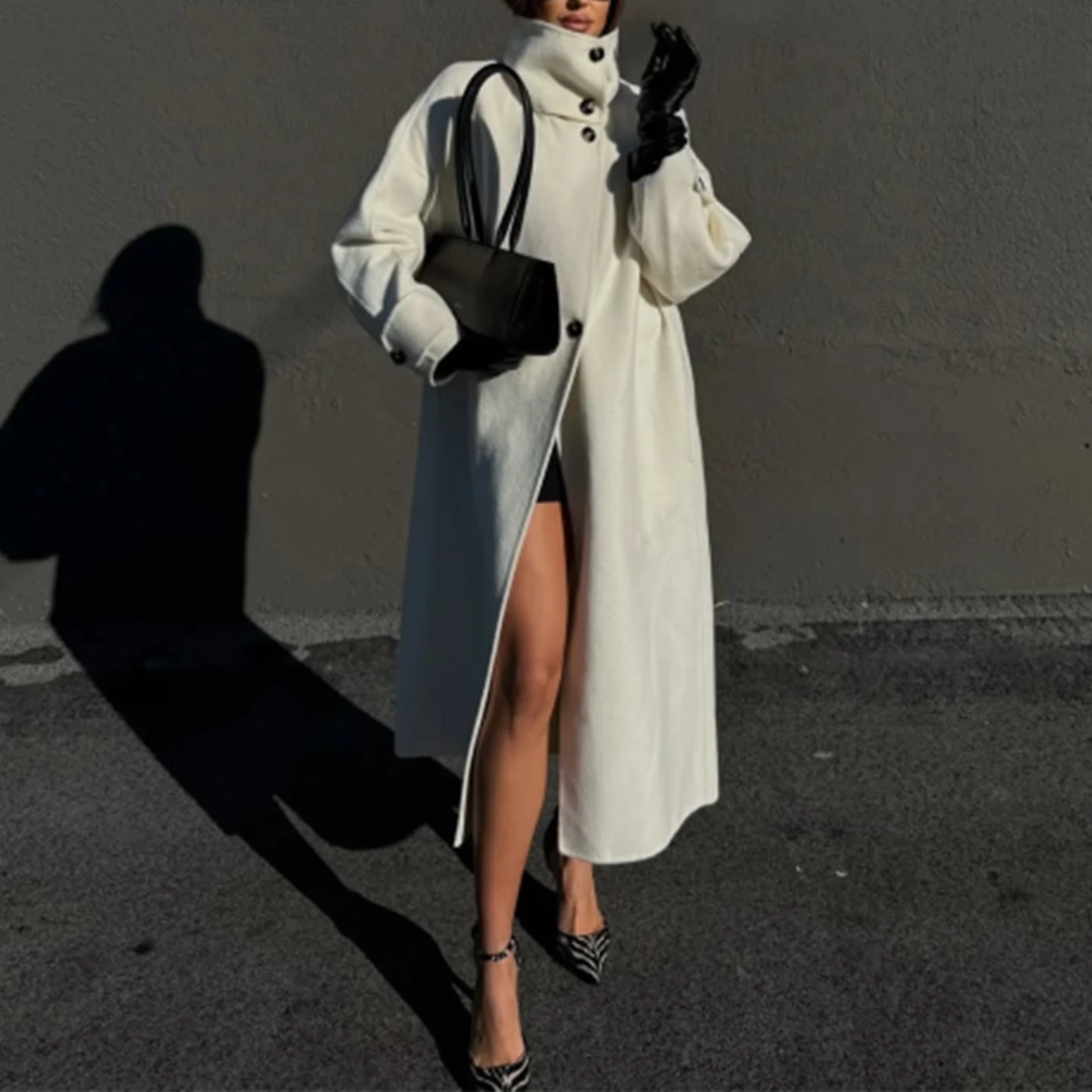 両面スタンドカラーウインドブレーカー レディースファッショナブルアウターウェア Z 通勤 スレ ロングスベ ミッドレングスコート