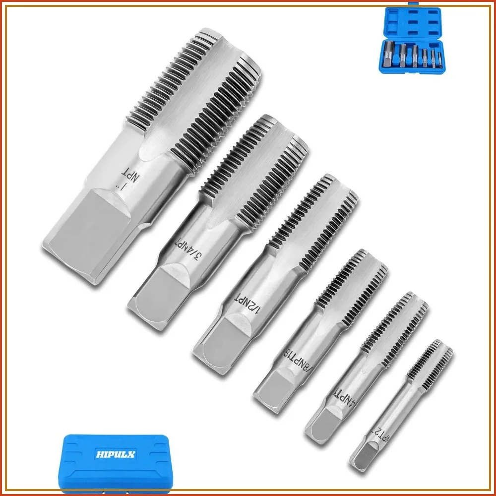 1/8"-1" NPT Tap Set, GCr15 Threading Tap for Plumbing, 4-Flute Fast Chip Removal, with Storage Box
