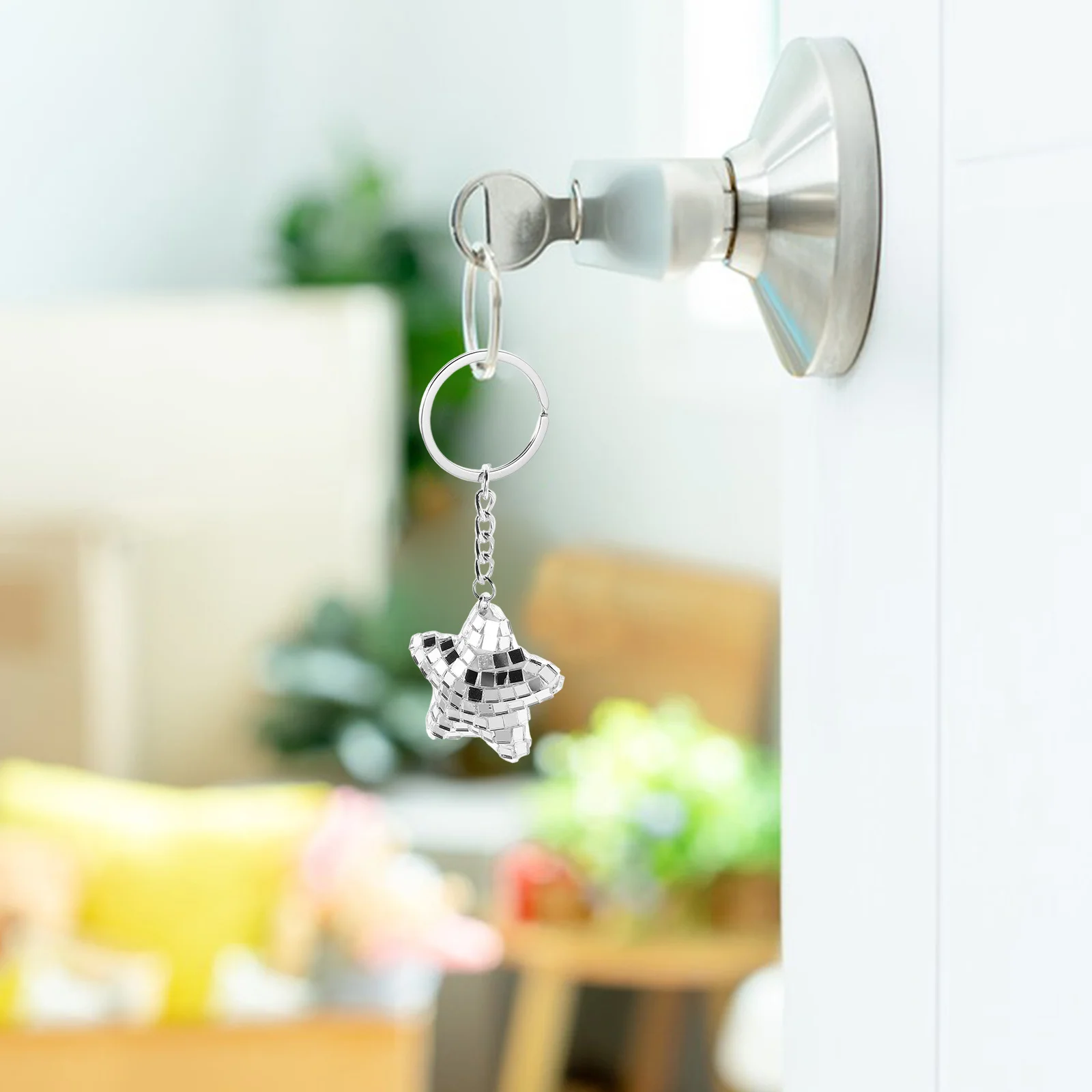 

6Pcs Sparkling Glass Mosaic Star Keyholder Mirror Ball Keychain Bling Reflective Pendant for Backpack Handbag Charm Daily Use