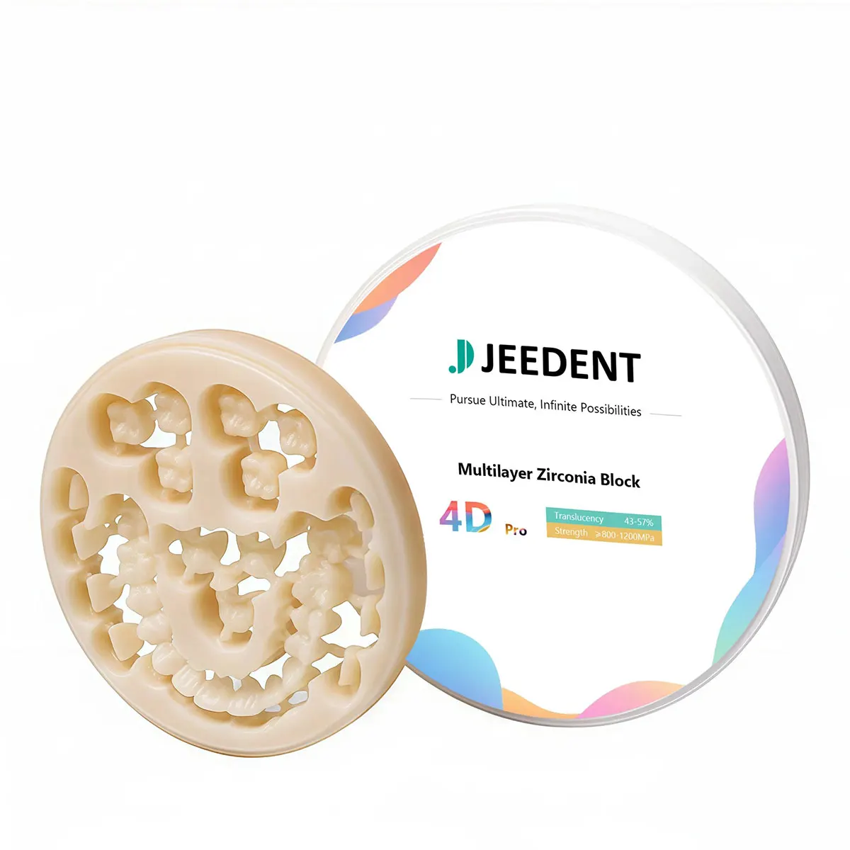JEEDENT 4D Pro Multilayer Zirconia Block 98mm Bionic High Translucency Aesthetic Restoration Material for CAD CAM Lab Use