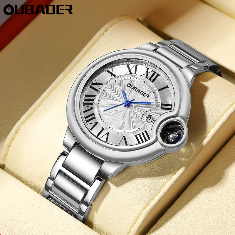 OUBAOER Man Breathable Stainless Steel Wristband Watches Men's Romantic Stylish Heartbeat Timepiece Quartz Fashion Clock