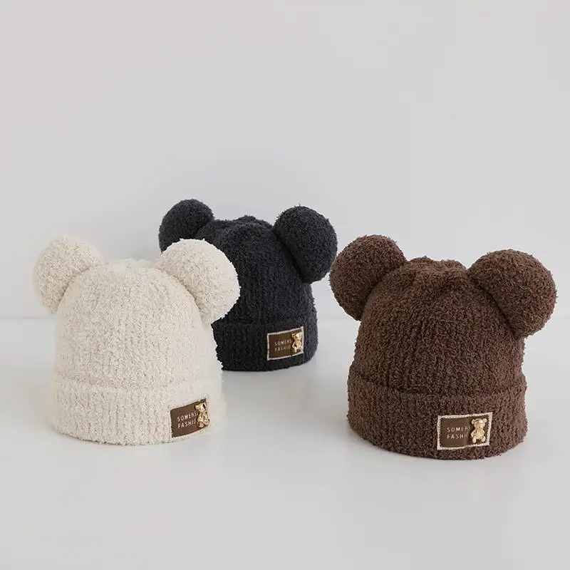 Baby hat fall and winter new plush set head cap boys and girls outdoor warm thickened windproof ear protection cap cute