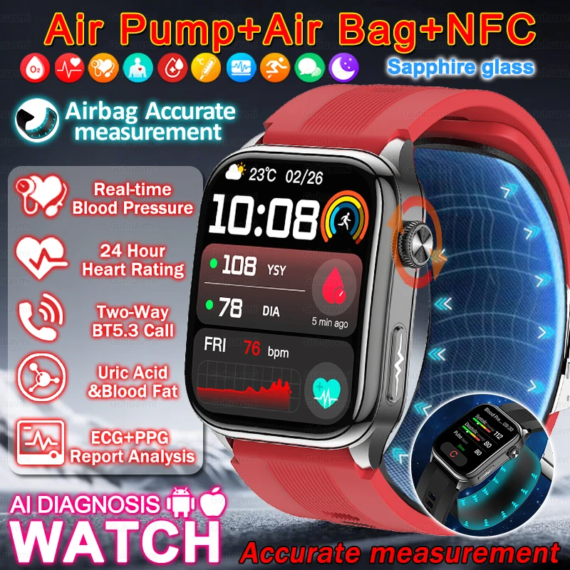 Smartwatches ECG Air Pump Blood Pressure watch Blood oxygen Sport FitnessTracking Women Men NFC Smart Watch for Android iOS ECG