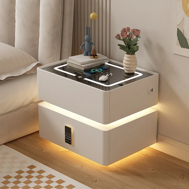 Smart bedside table with combination lock Solid wood home bedroom Simple