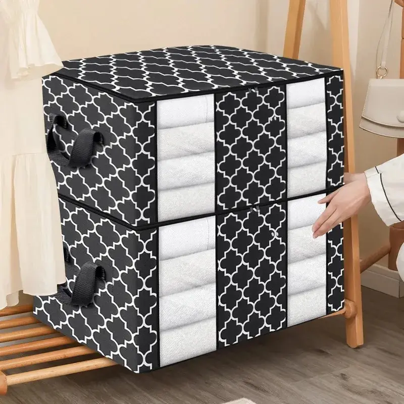 Foldable Clothes Storage Bag With Handle Storage Box With Zipper Dustproof Waterproof Large Capacity Home Closet Organizer