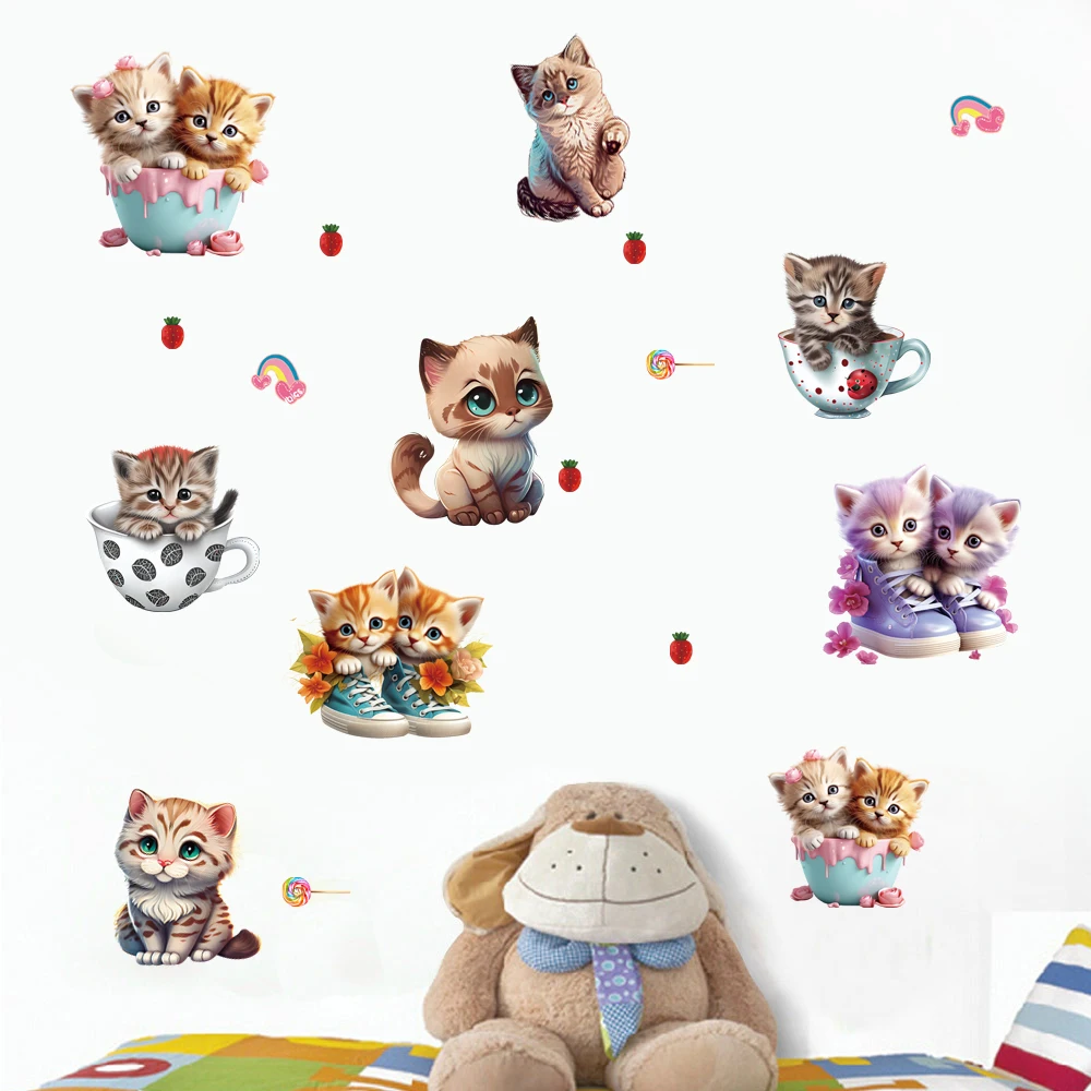 

Яркий котенок кошка Бабочка Спальня Гостиная Детская комната стеклянная дверь фон DIY наклейки на стену украшение холодильника