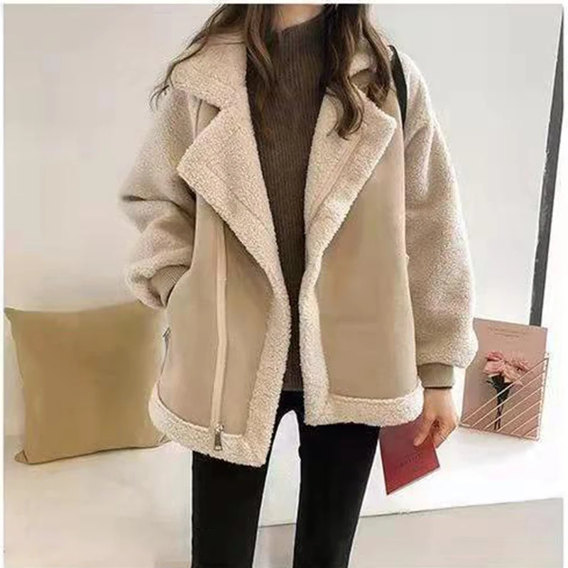 2023 Women's Autumn Winter Lamb Wool Sheepskin Coat Fur One-piece Thickened Jacket Women's Casual Warm Coat Oversized S ~ 4XL