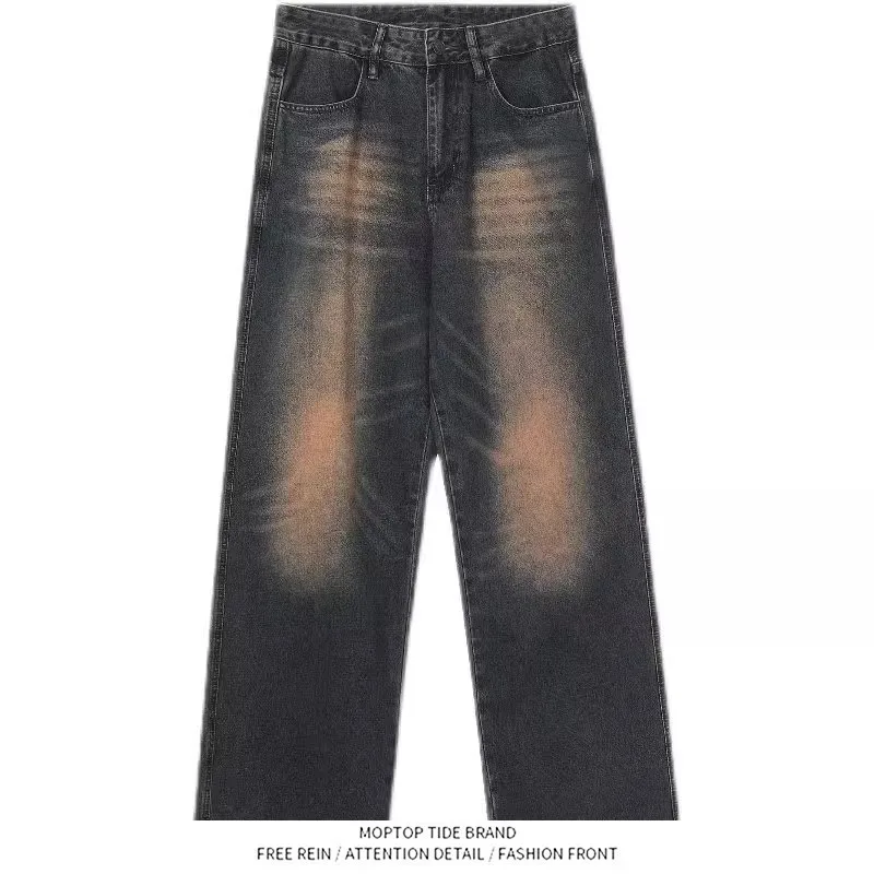 

Ретро-джинсы прямого кроя в американском стиле для мужчин: модные, выбеленные, универсальные, свободные, длинные брюки для молодежи, популярные