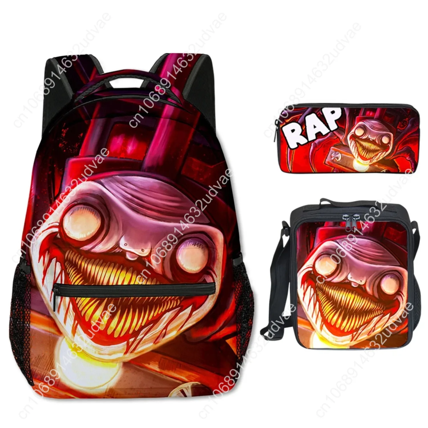 Trendy Popular Choo-Choo Charles 3D Print 3pcs/Set Student School Bags Travel Notebook Backpack Crossbody Lunch Bag Pencil Case