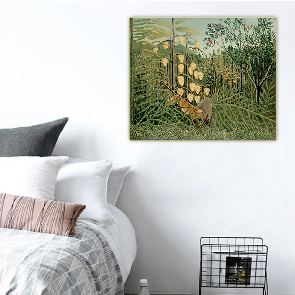 Citon Henri Rousseau《In a Tropical Forest.Struggle between Tiger and Bull》Canvas Oil Painting Background Decor Home Decoration