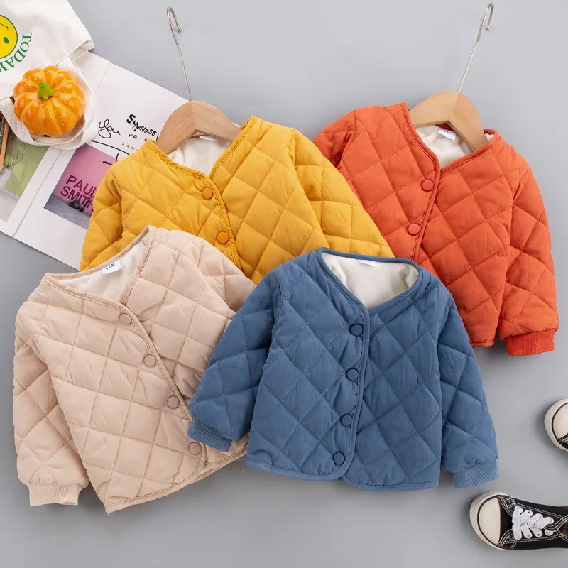 

Autumn Winter New Short Fleece-Lined Coat Solid Color Children's Warm Cotton