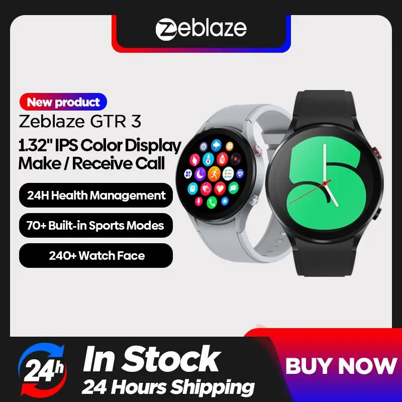 

Смарт-часы Zeblaze GTR 3, 1,32 дюйма, IPS дисплей, голосовые вызовы, мониторинг здоровья 24 часа, 240 + циферблат, 70 + спортивные режимы