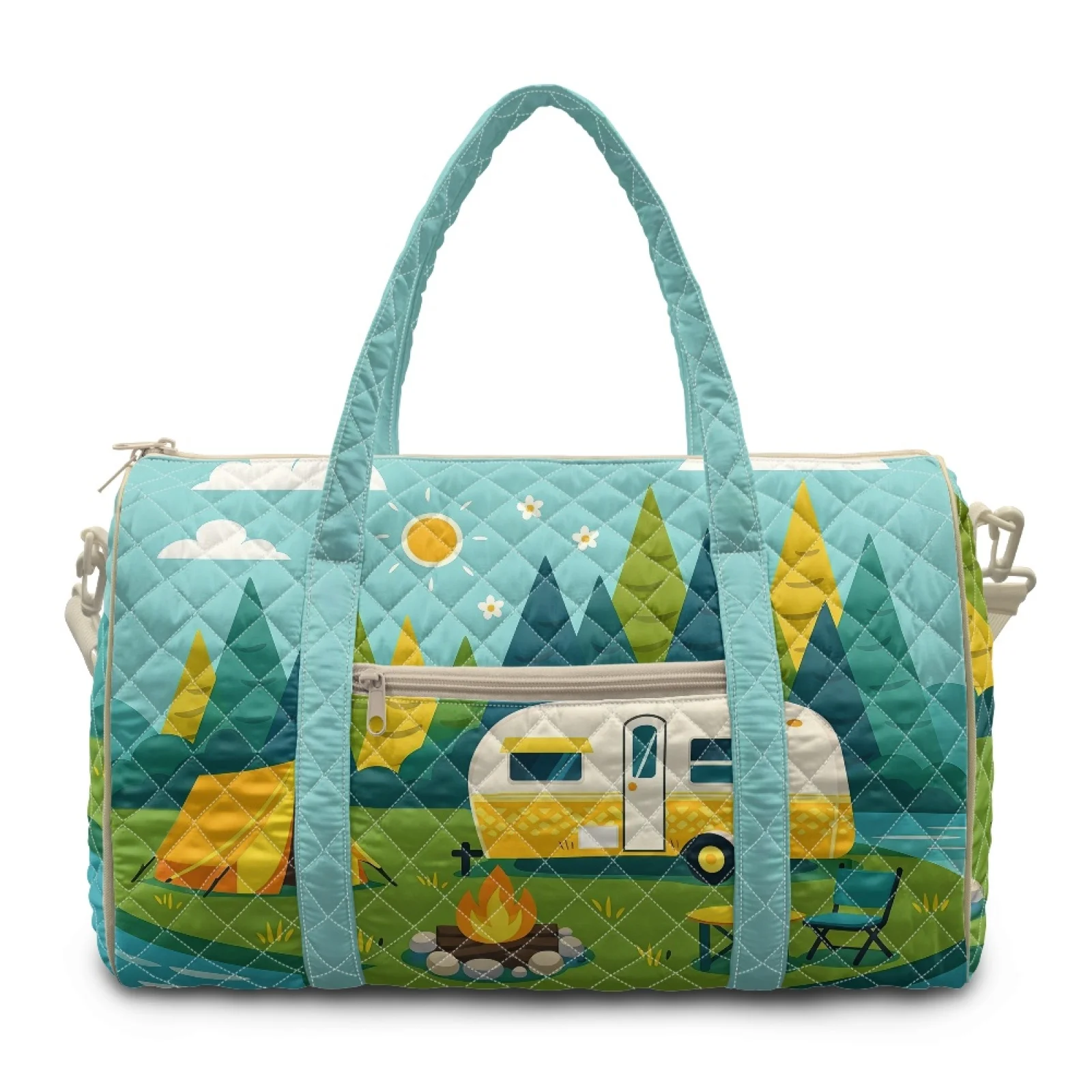 Coloranimal Camper Campfire Large Capacity Gym and Travel Bag for Camping Polyester Quilted Travel Duffels New Trend