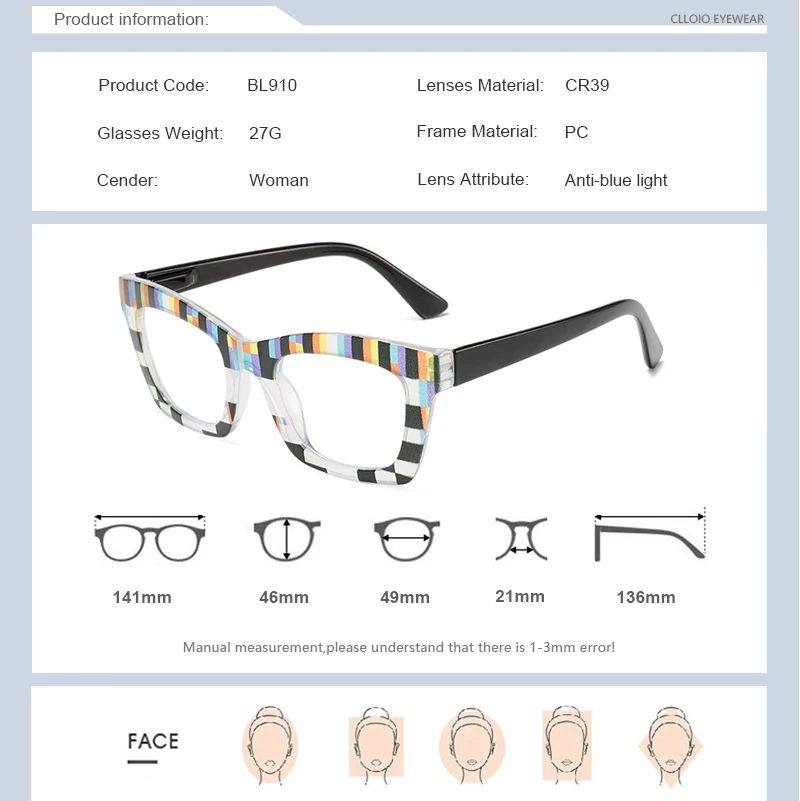 CLLOIO New Colorful Anti Blue Light Reading Glasses Women Fashion High Grade Plain Face Eyeframe Photochromic Customized  Myopia