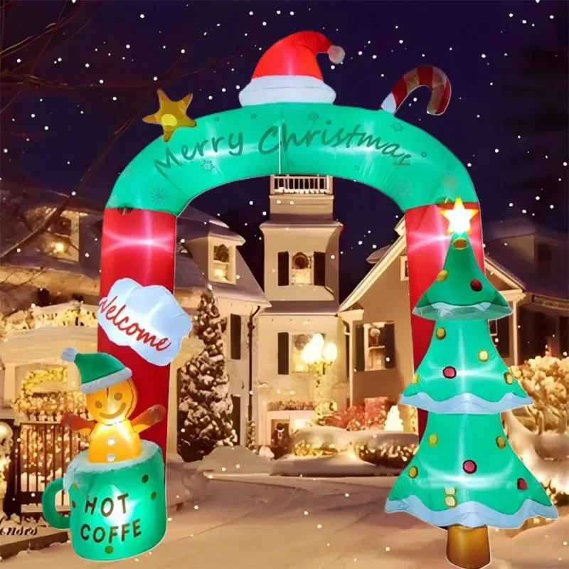 Giocattoli gonfiabili Decorazioni per arco in stile albero di Natale LED incorporati Modello gonfiato Ornamento per esterni Decorazioni per feste di Natale Capodanno