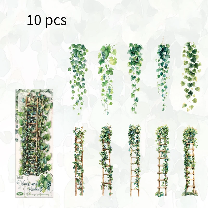 10 Sheets Vine Flower Ladder Theme Long Strip Stickers Pack, Decorative Wall Art Supplies, DIY Craft Materials