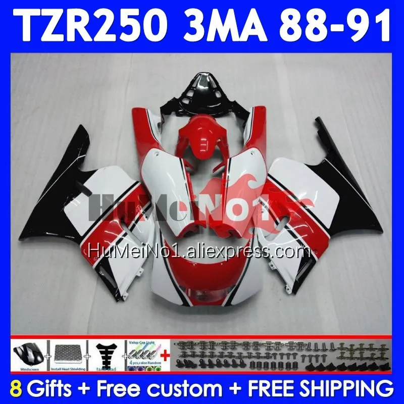 Kit For YAMAHA TZR-250 3MA TZR250 YPVS RS White red TZR 250 88 89 90 91 375No.8 TZR250R TZR250RR 1988 1989 1990 1991 Fairing