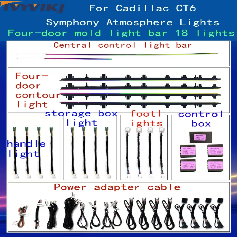 TVYVIKJ For Cadillac CT6 Four-Door Mold Light Bar (RGB/Symphony) Ambient Light, 64 Color Conversion,Button + APP Control