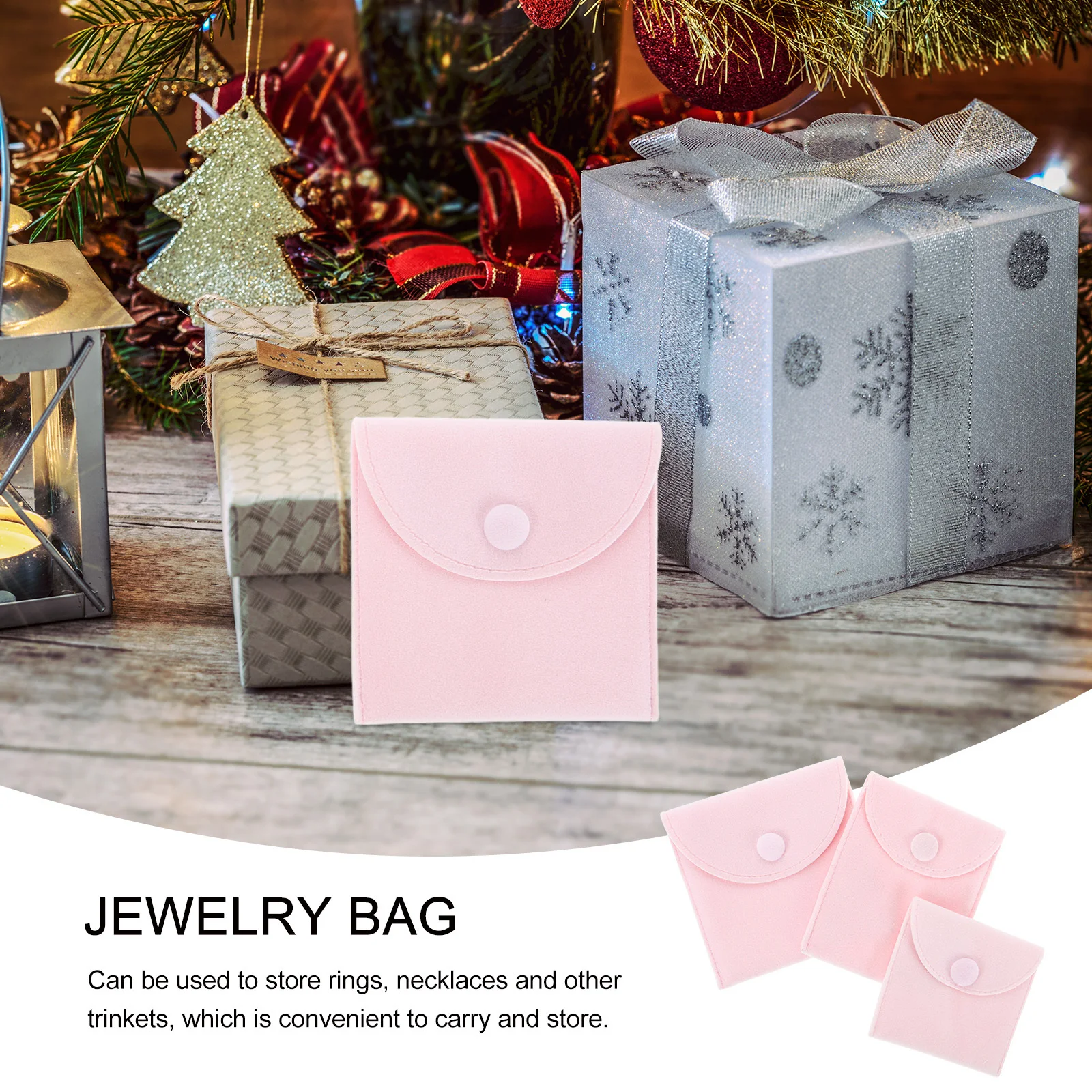 

3Pcs Travel Jewelry Pouch Set Snap Button Closure for Ring Necklace Bracelet Storage Portable Organizer Pink Silk Wallet