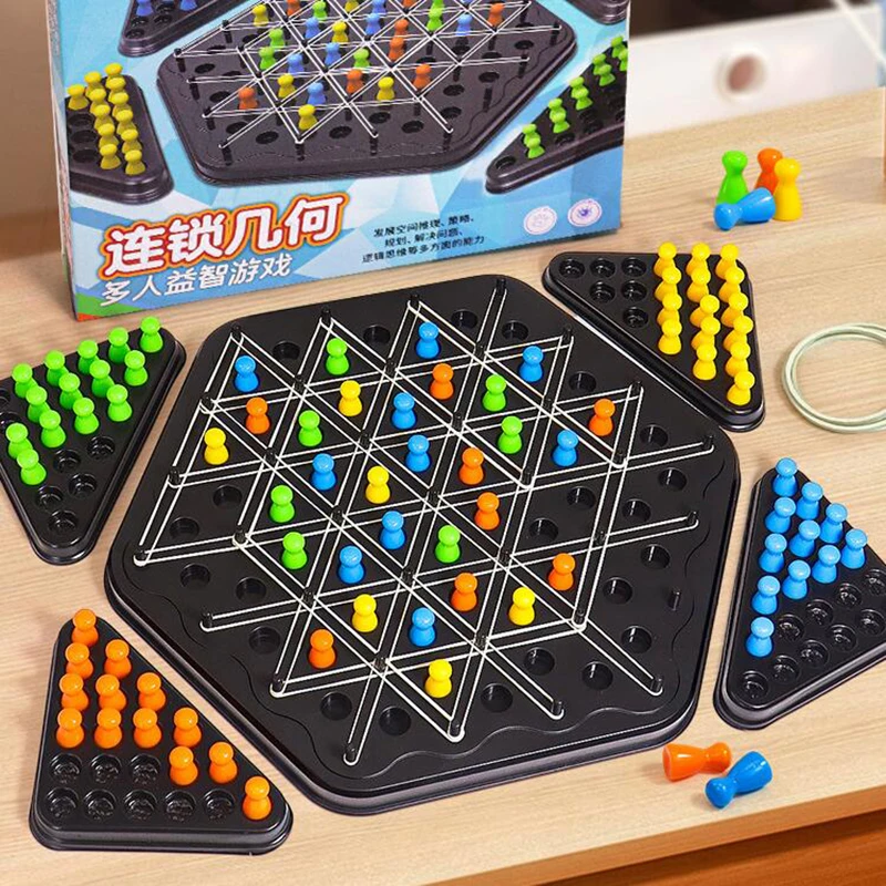 1Set Geometry Chain Chess Desktop Game Rubber Band Training Family Interaction Exercise Thinking Toys Gifts Puzzle Chess