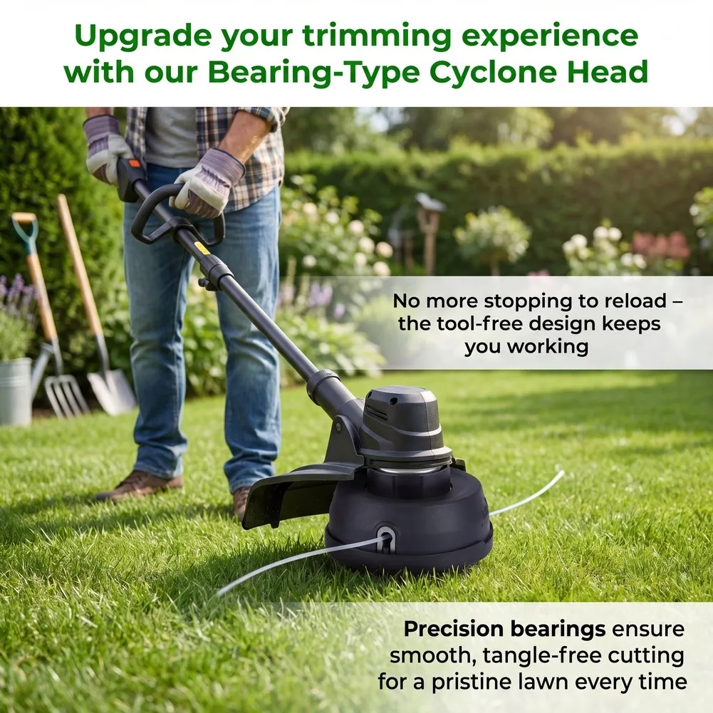 Replacement Brush Head with Bearing for String Trimmer Fits 77mm and 120mm Spools Easy Fit Grass Cutting Head Black