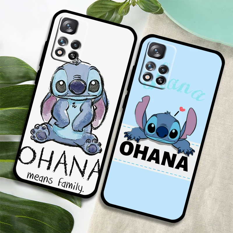 Disney OHANA Stitch Cute For Xiaomi Redmi Note 13 12 11 11T 11S 10 10T 9 8 7 6 5 Pro Plus 5G 4G Silicone Black Phone Case Fundas