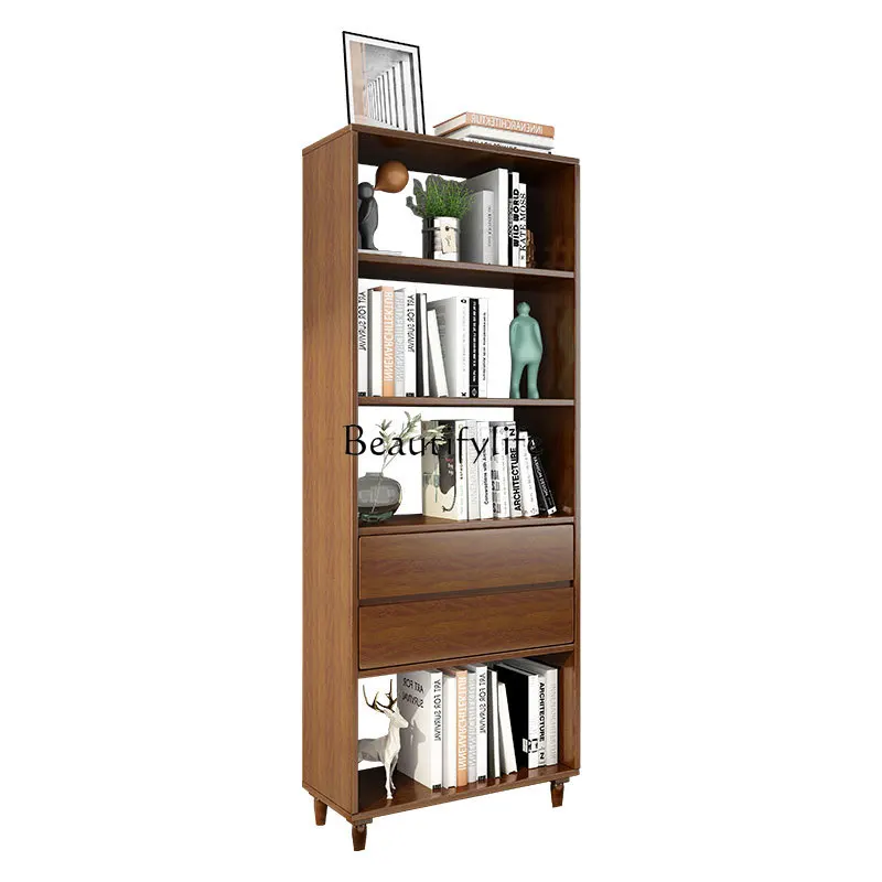 

Bookshelf Log floor-to-ceiling household shelf Multi-layer storage shelf against the wall