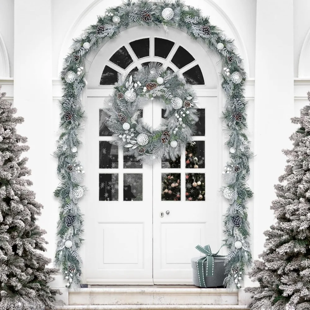 30 Inch Pre-Lit Christmas Wreath for Front Door with Lights, Large Lighted Christmas Wreath