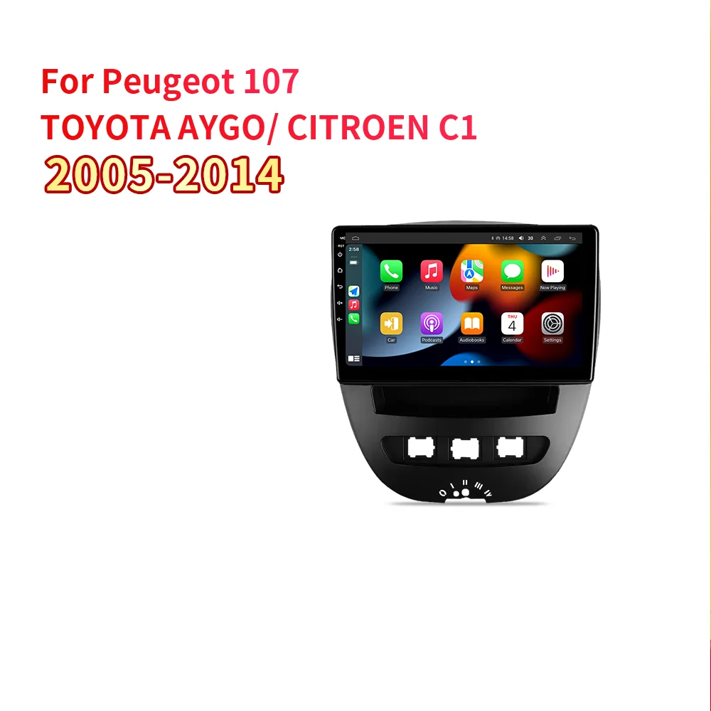 Lecteur multimédia de voiture Android 16 2 Din pour Peugeot 107 Toyota Aygo citroën C1 2005-2014 unité principale stéréo GPS Navigation BT WIFI