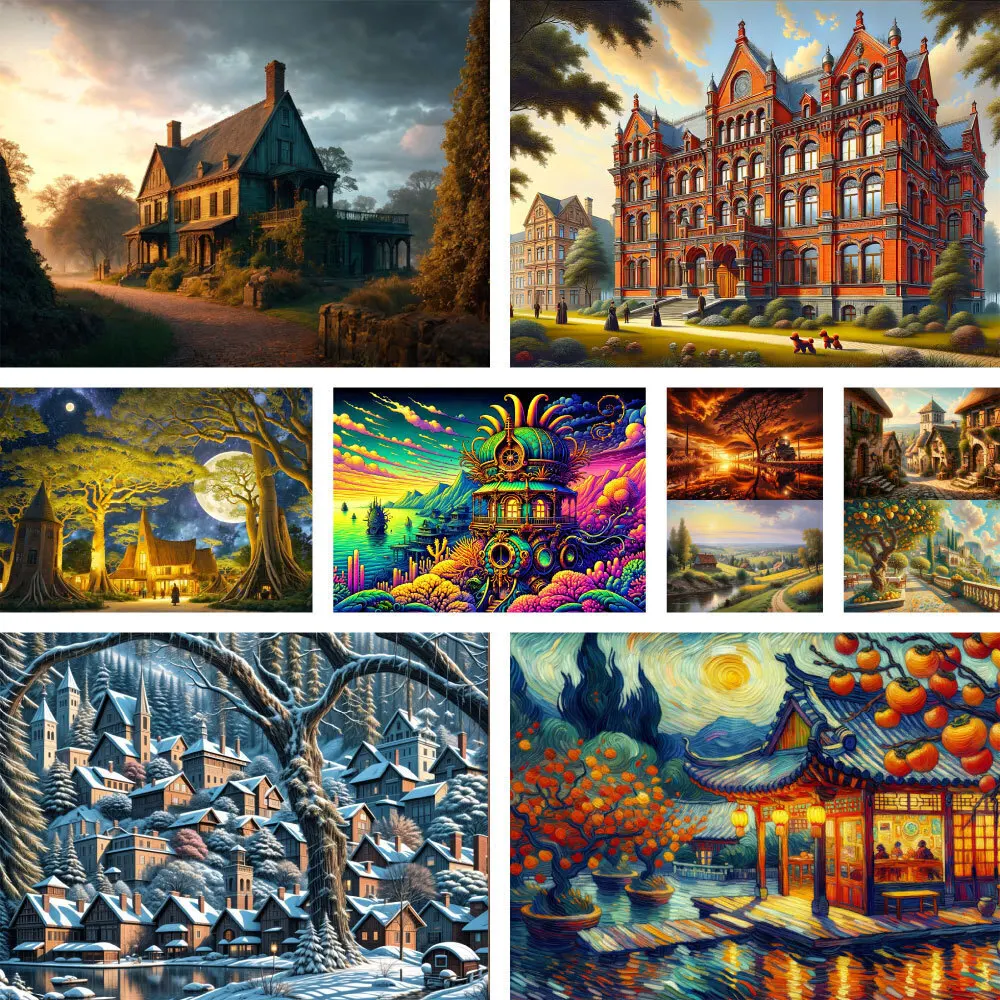

Landscape Beautiful Town Pre-Printed Cross-Stitch Kit DIY Embroidery Handmade Sewing Handicraft Hobby Package Sales Different