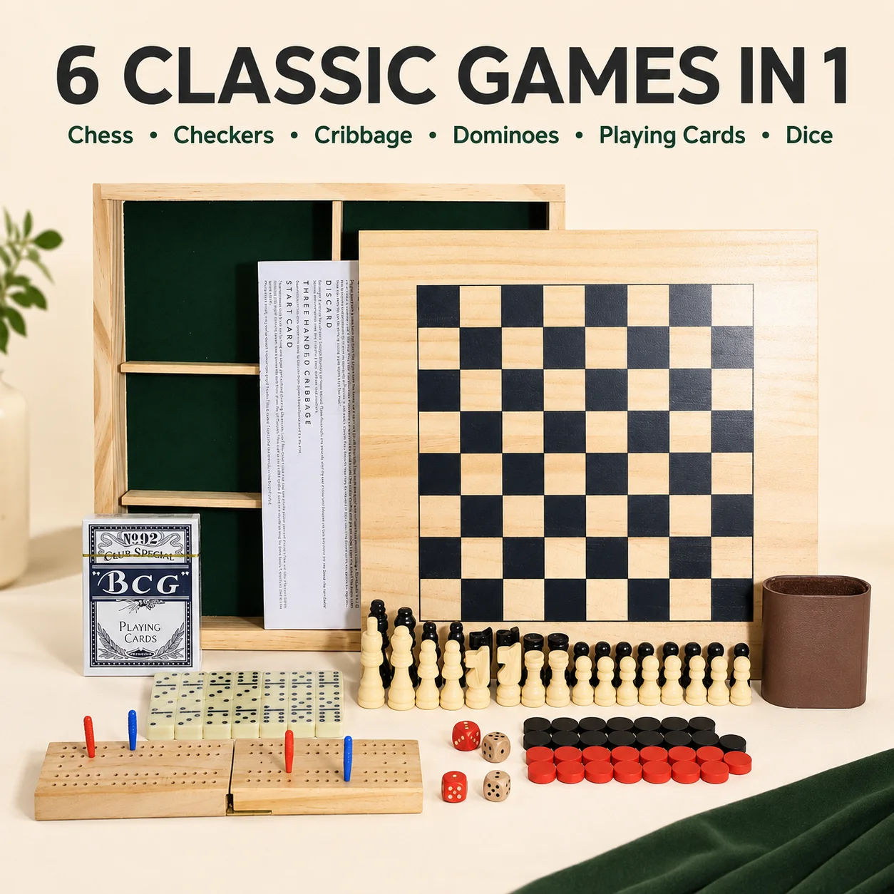 Book Party Games - 6 in 1 Wooden Board Game