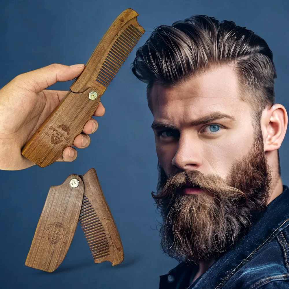 

The Gracemen Natural Green Sandalwood Folding Brush Comb Folding Pocket Comb For Men And Women Beard Hair Wooden Comb Brush