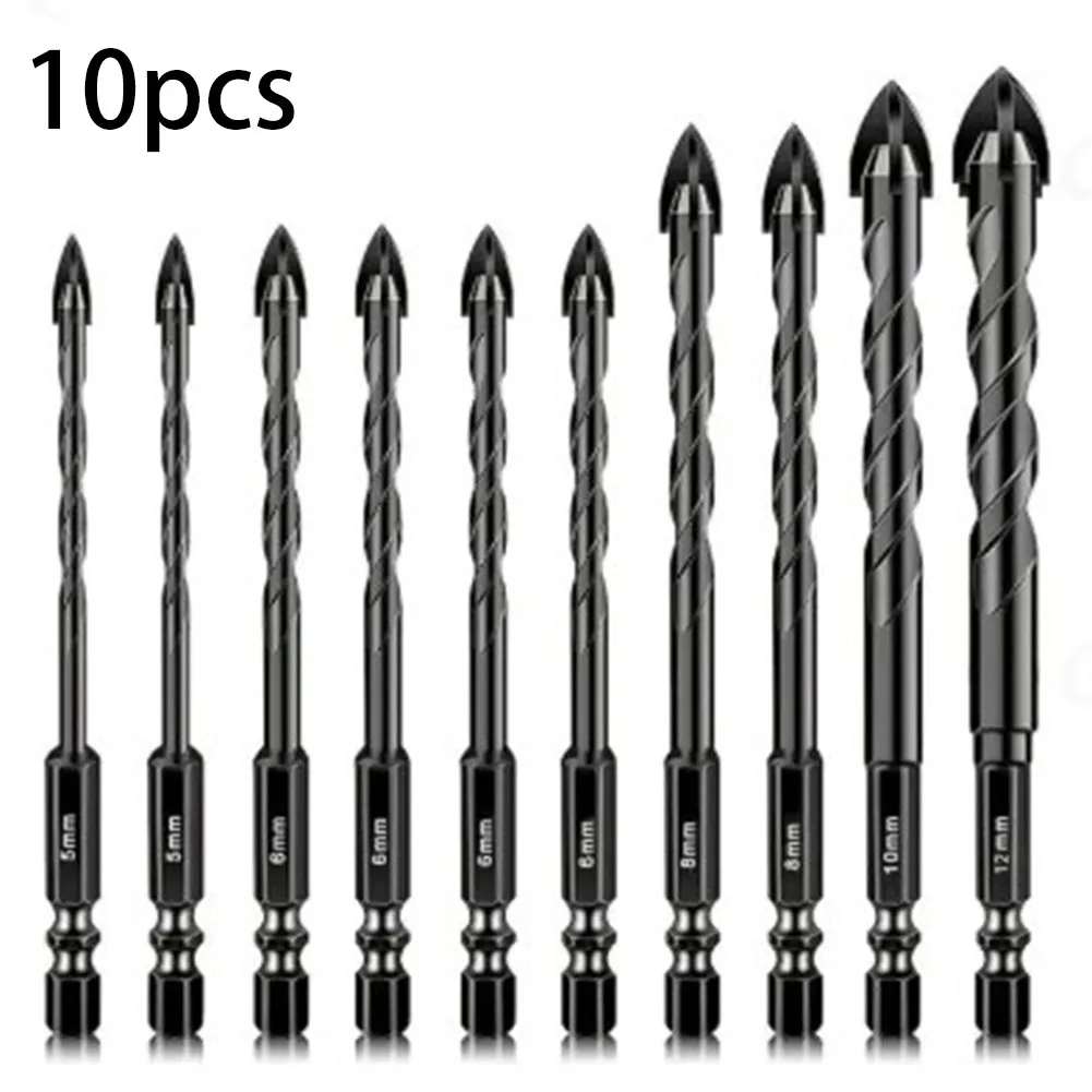 

10pcs 5mm 6mm 8mm 10mm 12mm Drill Bit Tools Set For Tile, Brick Glass Plastic And Wood Power Tool Parts Workshop Power Tools