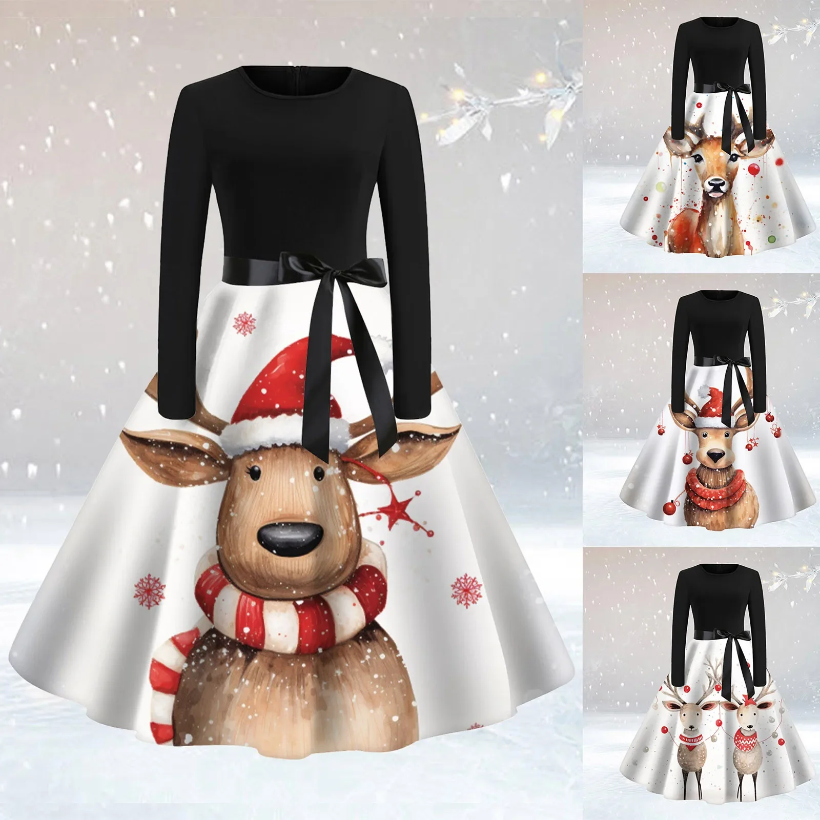 

Christmas Cosplay Costume ELK Womens Dress Long Sleeve Princess Dress Festival Vintage Robe Rockabilly Dress Up Party Robe