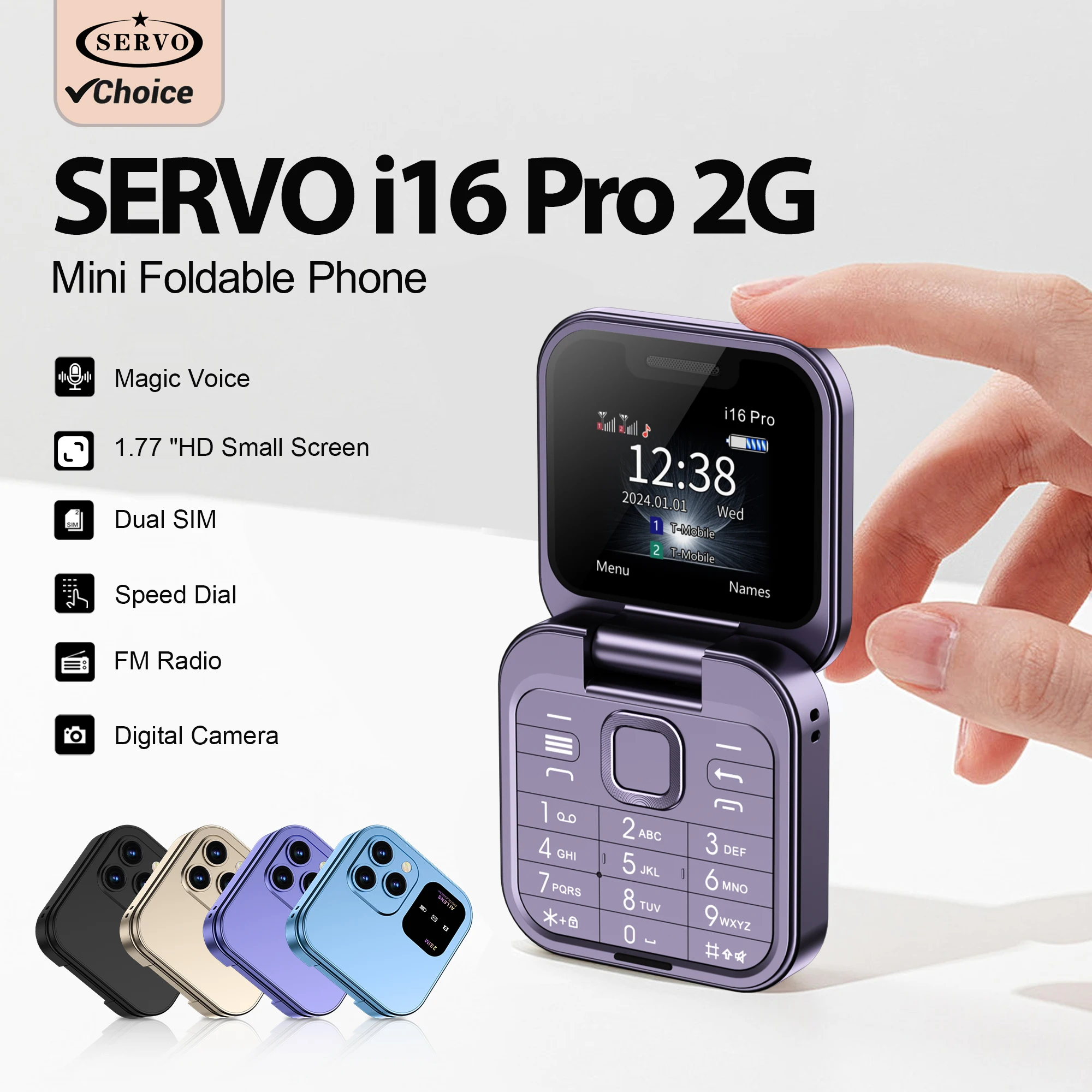 SERVO i16 PRO 2G GSM Mini Fold Mobile Phone 1.77inch Speed Dial Flashlight Magic Voice Blacklist Small Flip Cellphone FM Radio