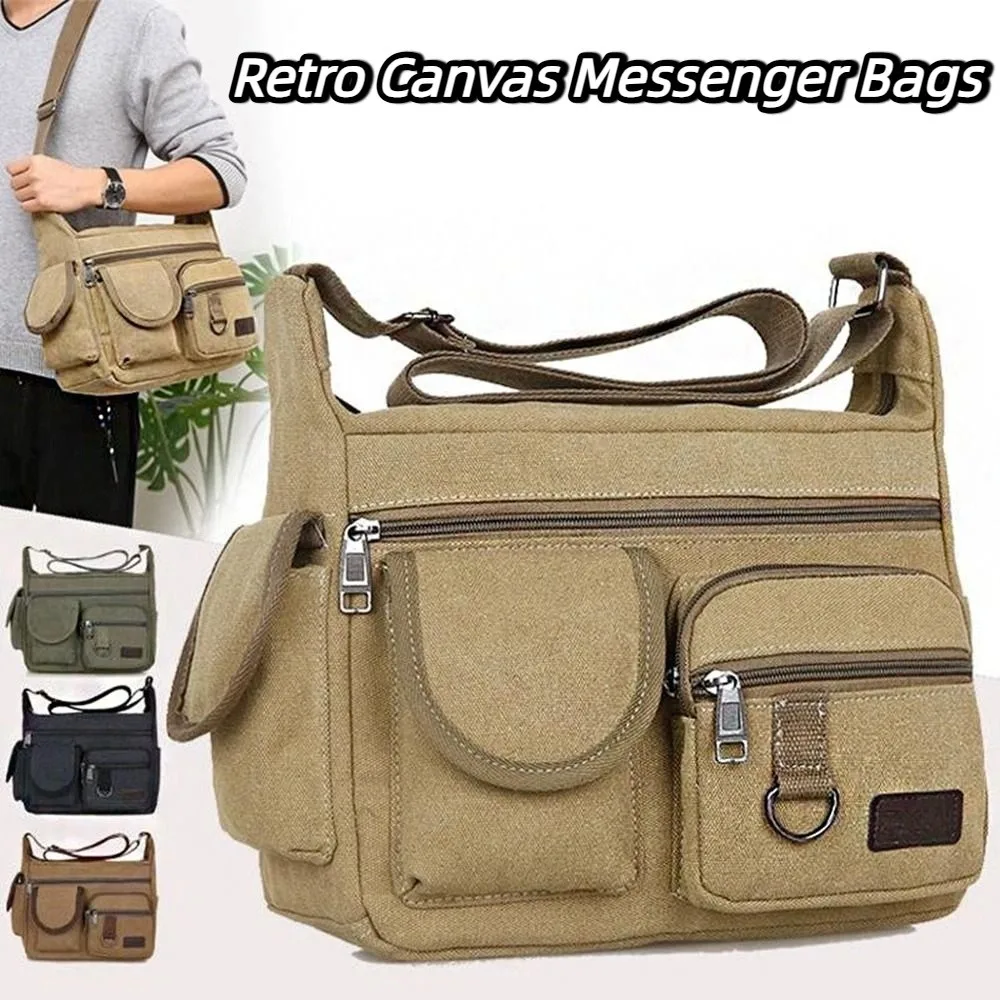 Korean Style Men Messenger Bags Multifunctional Large Capacity Simple Square Bag with Pocket All-match Travel Tool Bag Outdoor